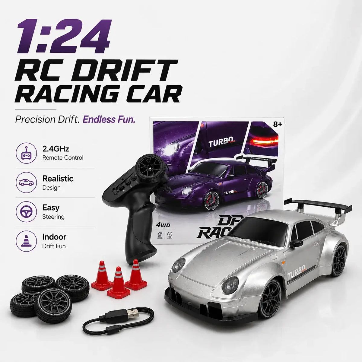 1:24 RC Porsche 911 Turbo Drift Racing Car