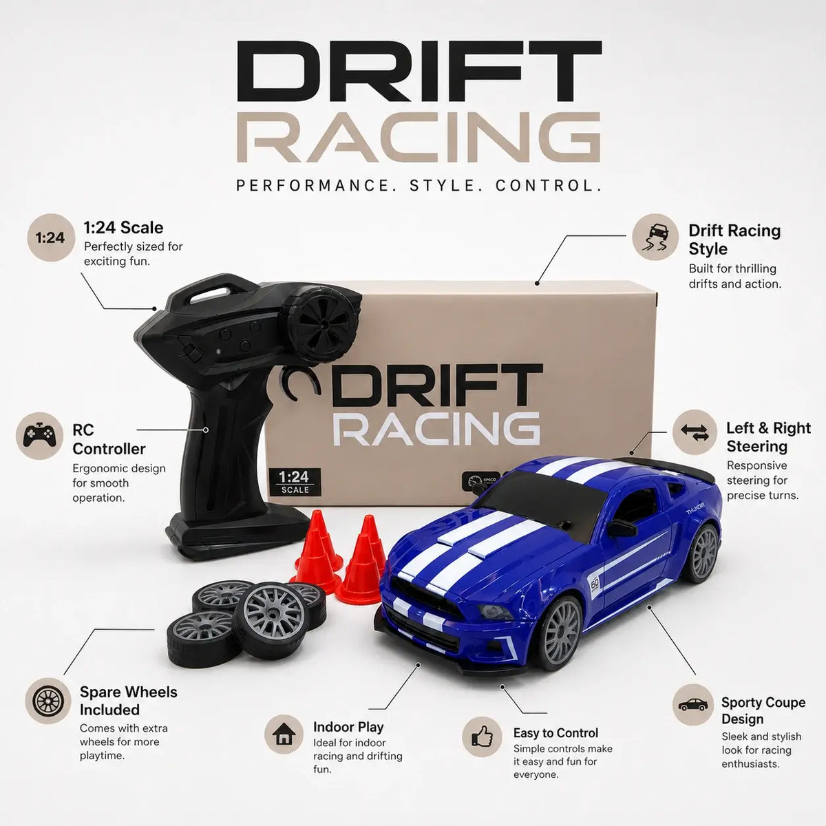 1:24 RC Ford Mustang Drift Racing Car