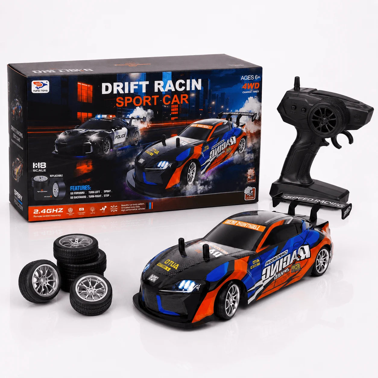 1:18 RC Drift Racing Sports Car with LED Lights & Smoke Effect