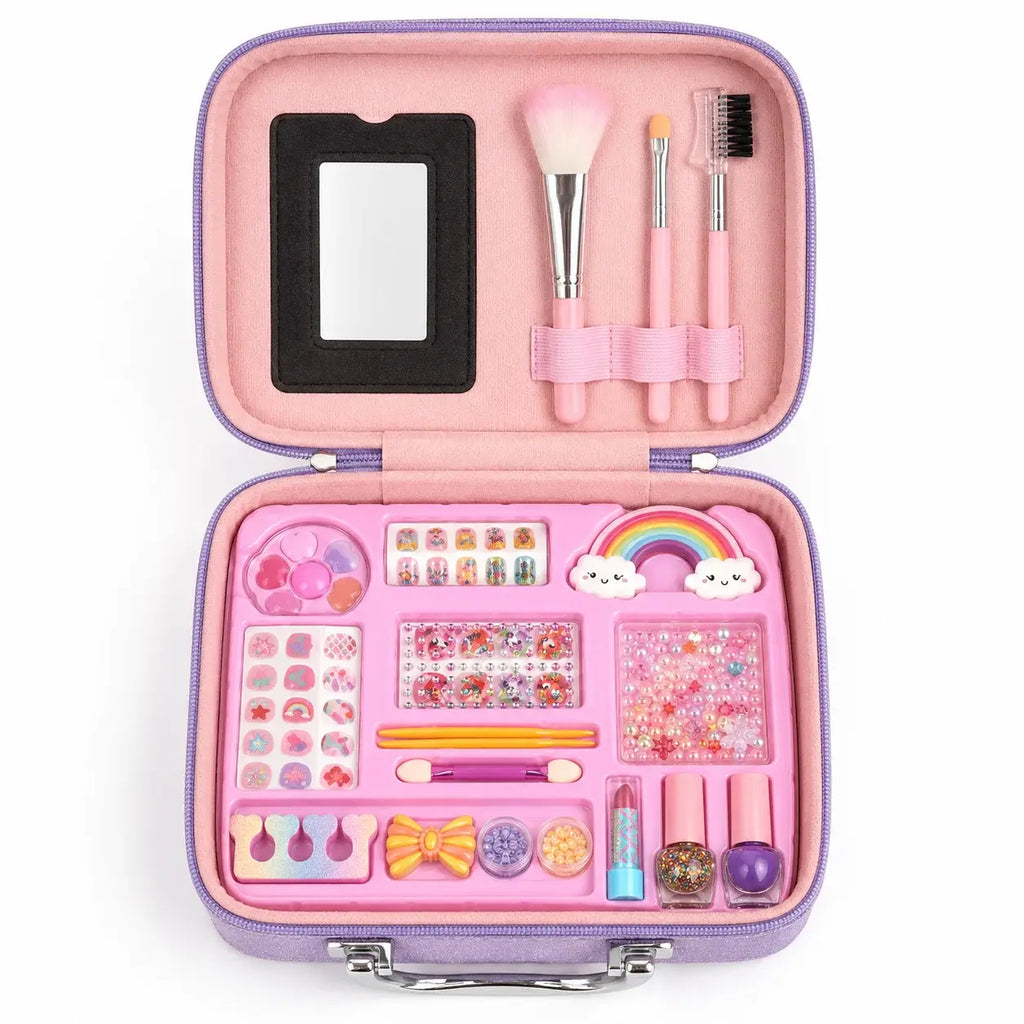 Girls Pretend Makeup Kit & Jewelry Carry Case