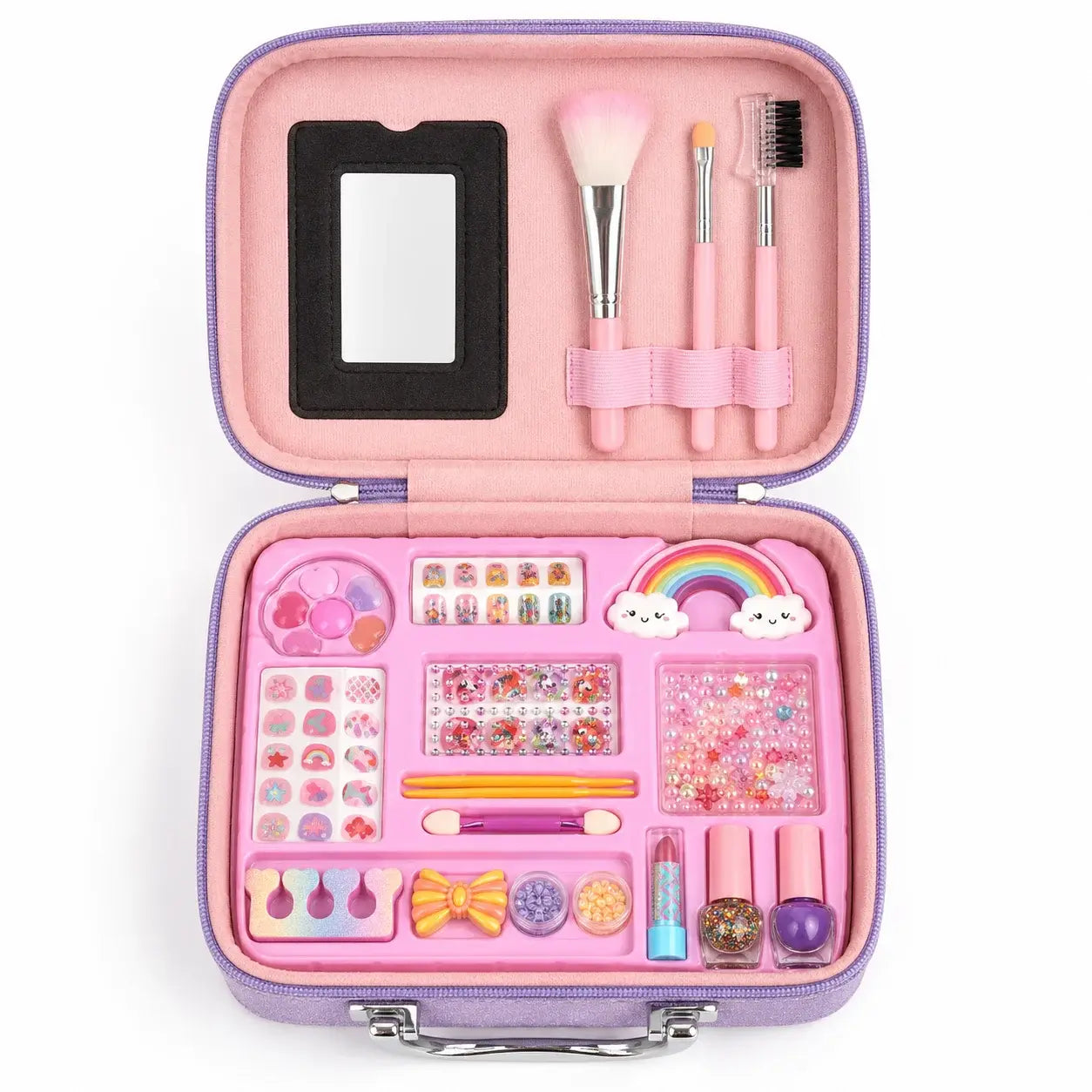 Girls Pretend Makeup Kit & Jewelry Carry Case