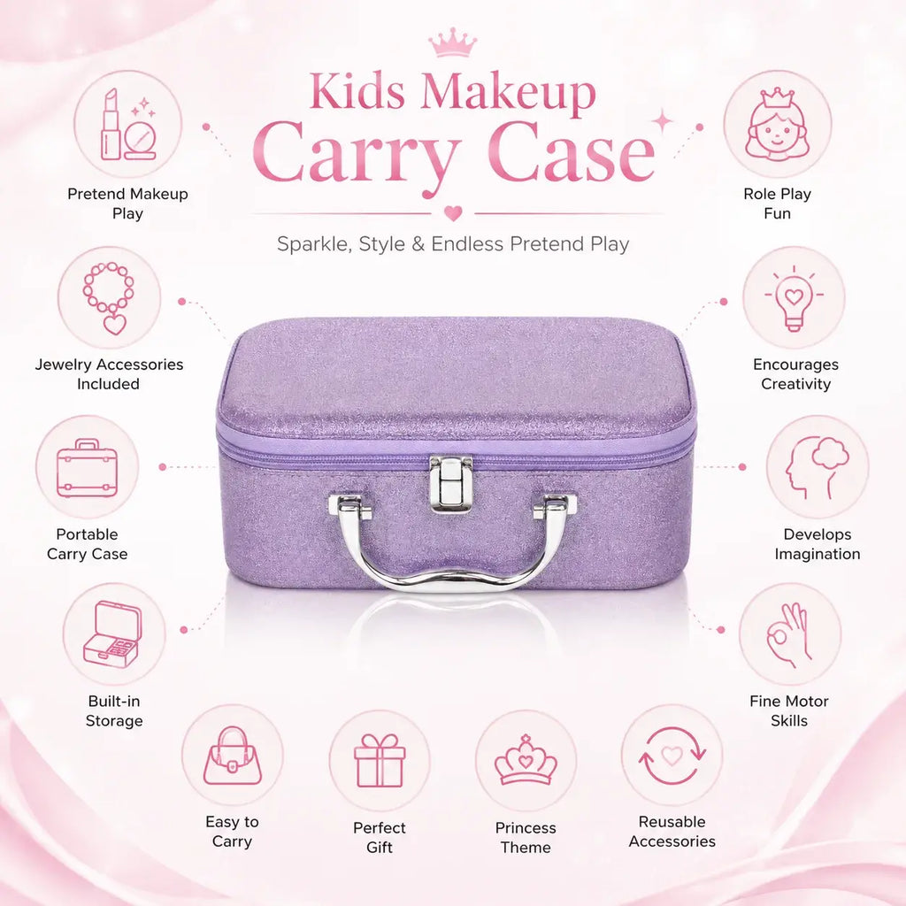 Girls Pretend Makeup Kit & Jewelry Carry Case