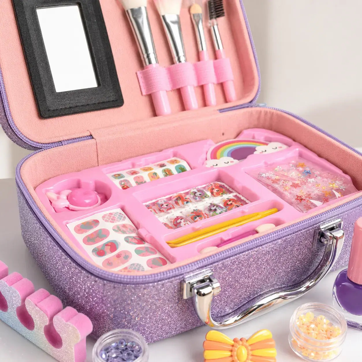 Girls Pretend Makeup Kit & Jewelry Carry Case