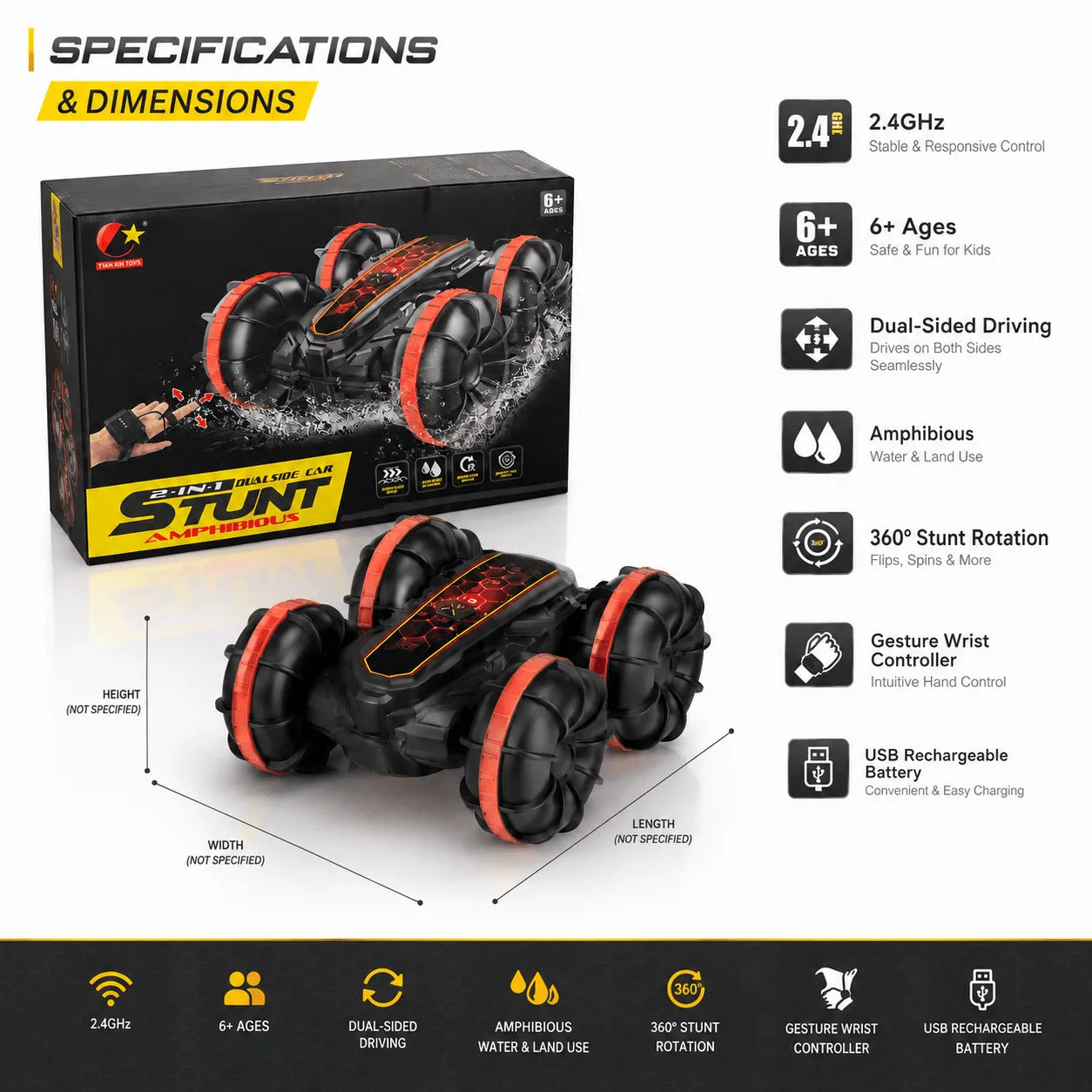 2-in-1 Amphibious RC Stunt Car
